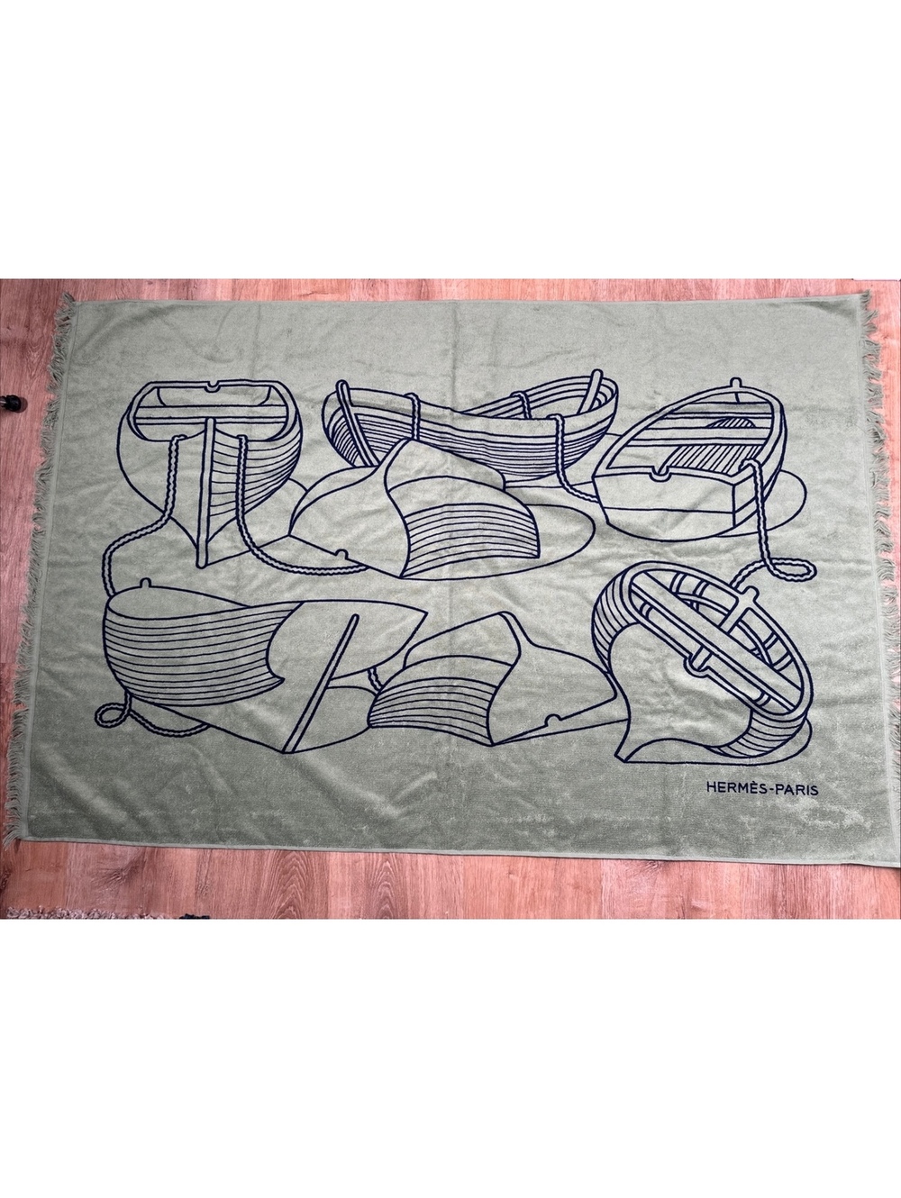 Hermès Yachting Thalassa Beach Towel Aloes Green Navy Boats